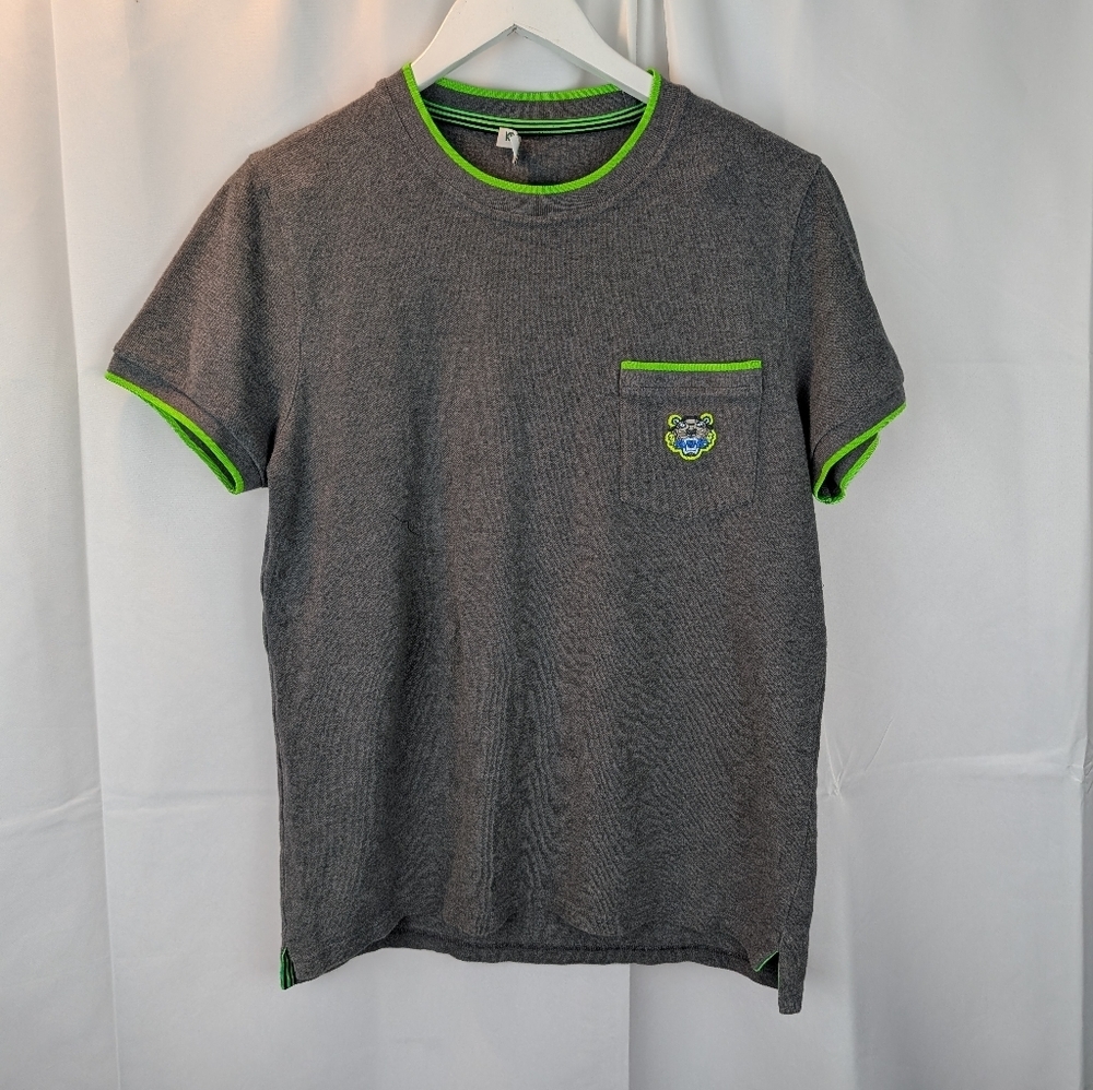 Kenzo Gray Shirt with Green Accents Size S In EUC